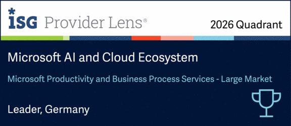Auszeichnung iSG Provider Lens 2026 Quadrant Microsoft AI and Cloud Ecosystem, Microsoft Productivity and Business Process Services - Mid Market