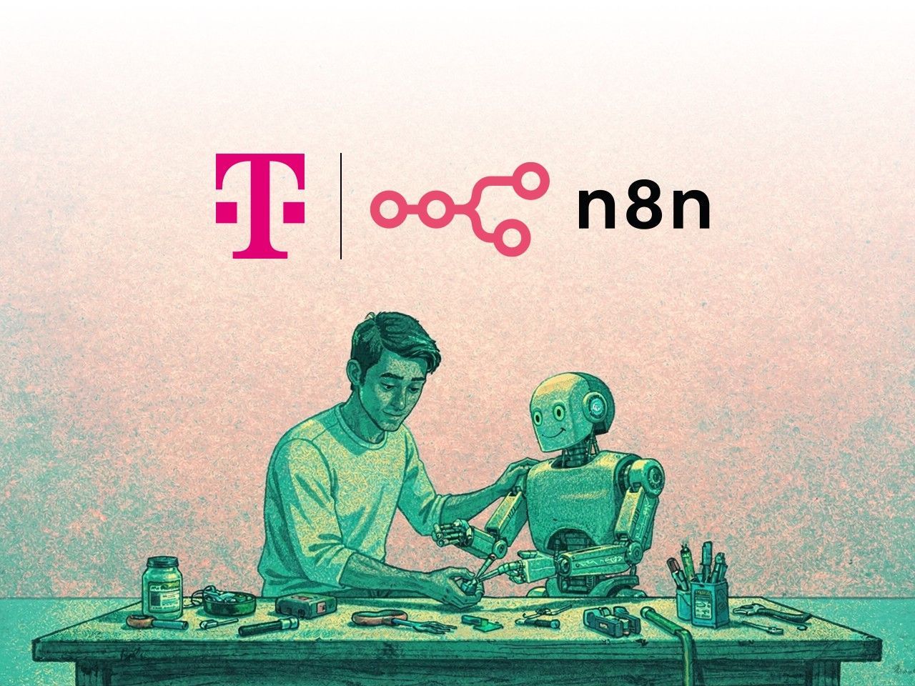 illustrative Grafik zur Partnerschaft der Telekom mit n8n