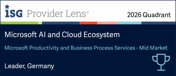 Auszeichnung iSG Provider Lens 2026 Quadrant Microsoft AI and Cloud Ecosystem, Microsoft Productivity and Business Process Services - Mid Market