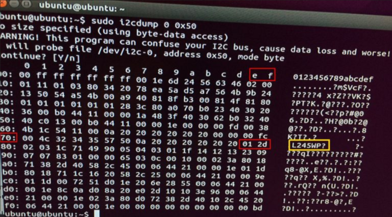 Screenshot des i2c Dump
