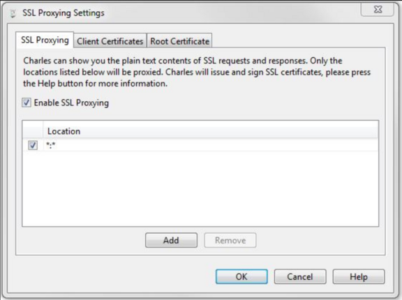 Dialogfenster: SSL-Proxy-Settings