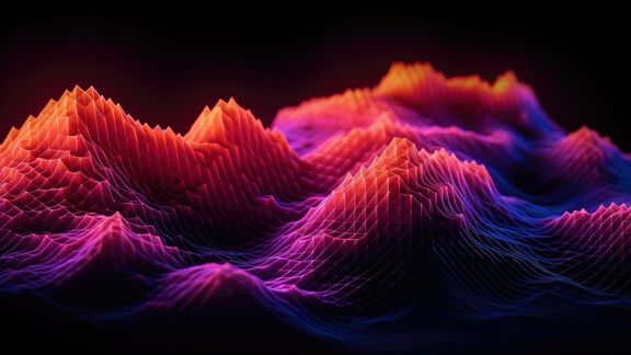 angedeutete Datenströme und künstliche Intelligenz, dargestellt als Typographie von Bergen