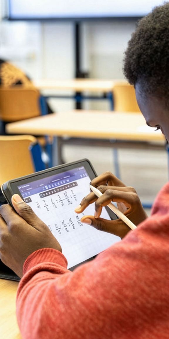 Bild von einem Jungen mit Tablet im Klassenraum